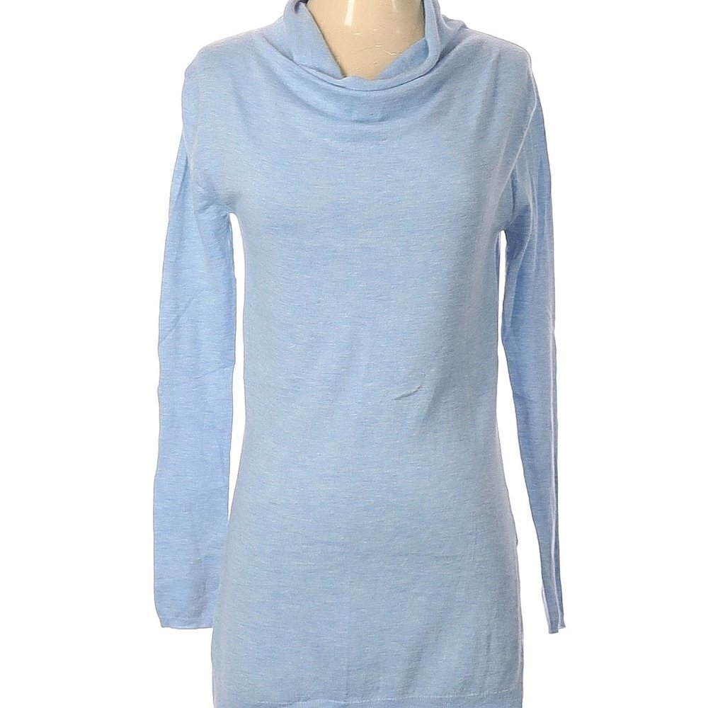 Trouve Womens Size XS Cowl Neck Sweater Light Heather Blue Step Hem Angora Blend